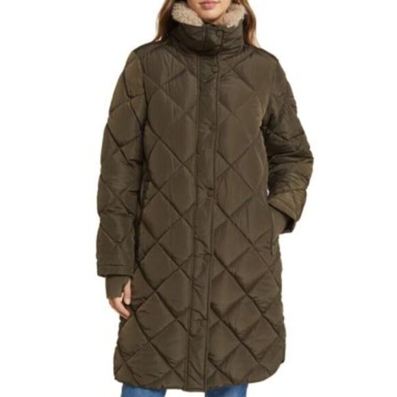 NWT Lucky Brand Quilted Faux Shearling Puffer Coat Jacket - Picture 1 of 14